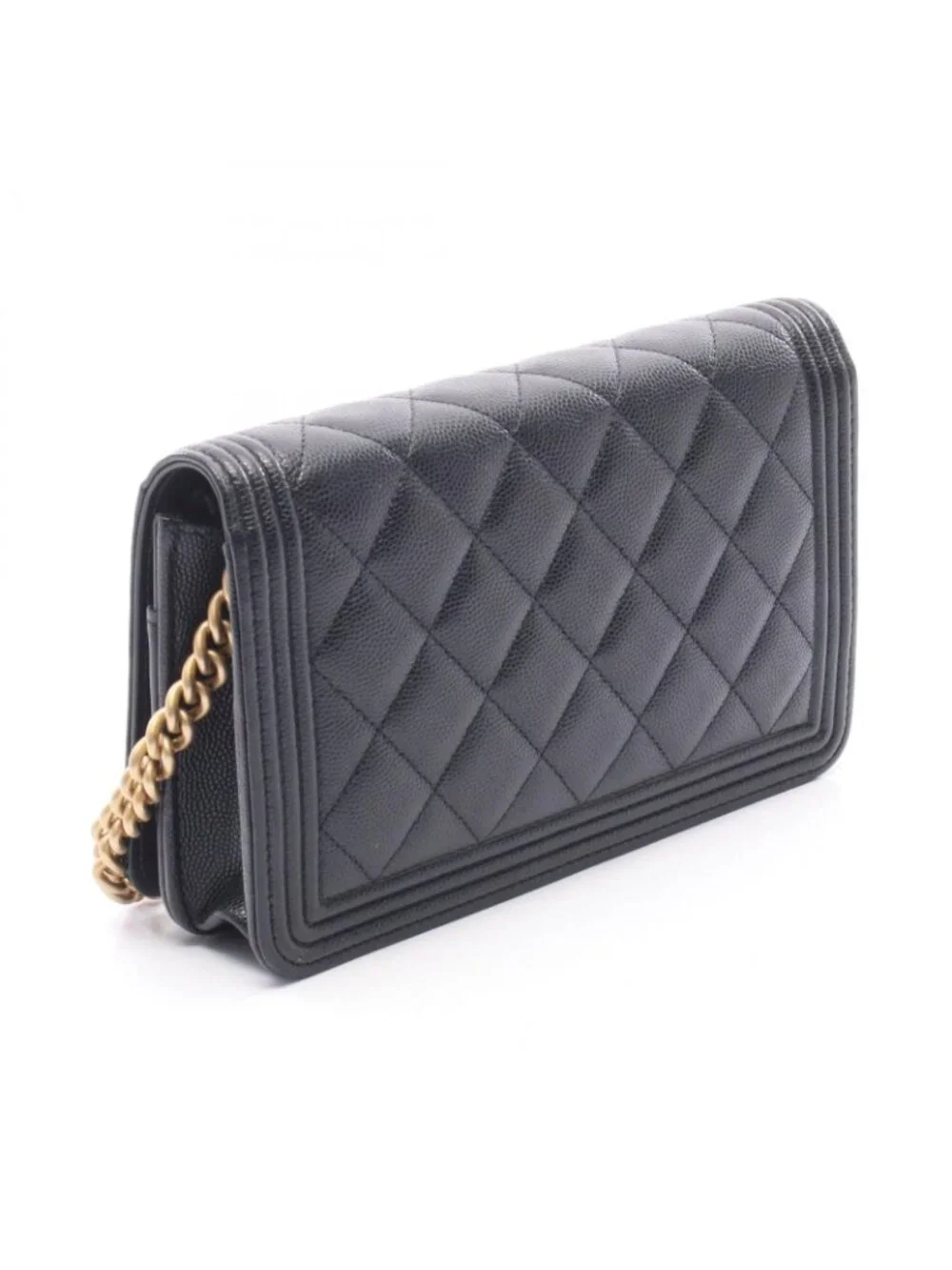 Chanel Shoulder Bag Boy Quilted Black Caviar Leather Boy Chain Wallet